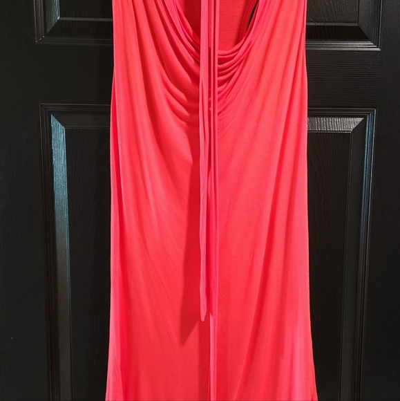 Venus Coral Red Cowl Neck Sleeveless Slip Dress - Picture 3 of 6